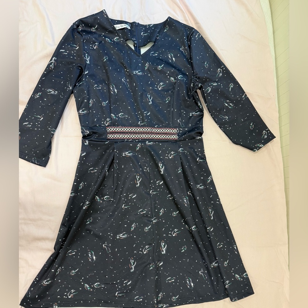 STYLEWE Dark Blue Long Sleeve Dress with Pattern